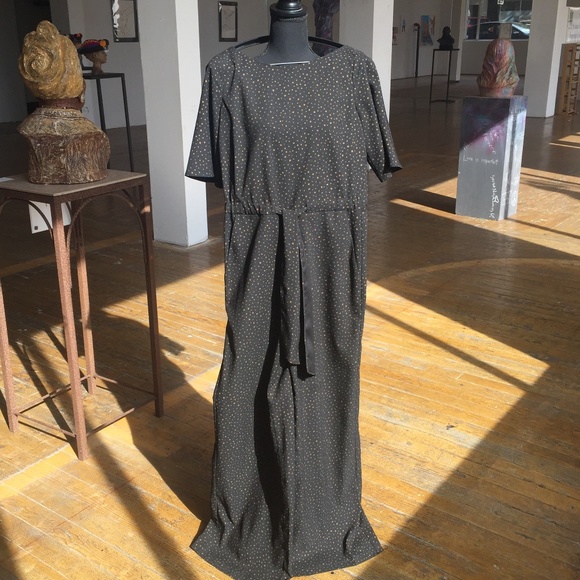 Corey Lynn Calter Pants - Anthropologie Black/brown Star boat neck, wide leg drawstring waistline jump…